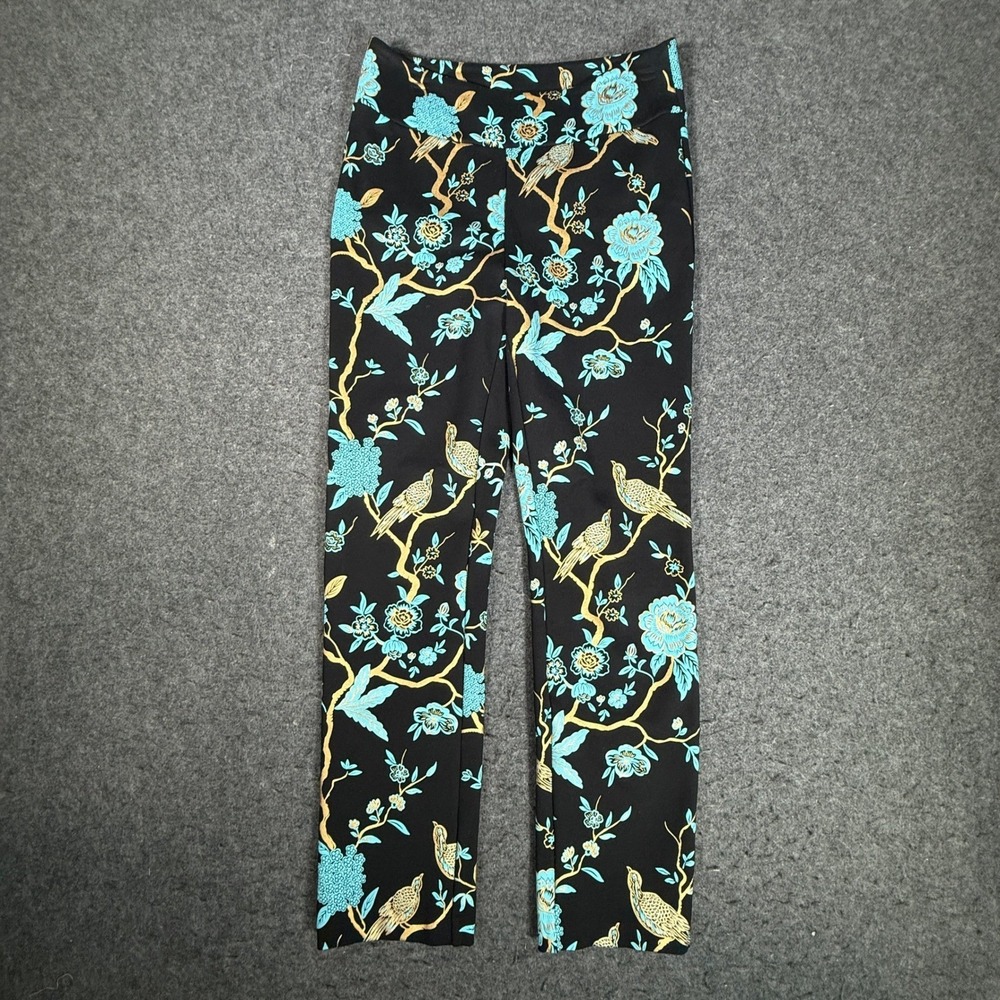 Soft Surroundings Womens Black Turquoise Gold Pheasant Floral Pull On Pants S